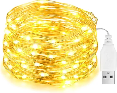 Immagine prodotto di Catena luminosa da 10 metri - 100 LED - Alimentazione a batteria - Grado di protezione IP65 (resistente all'acqua) - Luce bianco caldo - Ideale per Natale - Per uso esterno