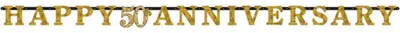 Produktbild von "Happy 50th Anniversary" Buchstaben Girlande Partykette | Gold - 300 cm