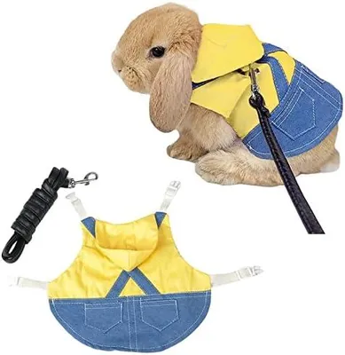 Produktbild von Verstellbares Weiches Kaninchen Geschirr, Haustier Hasen Geschirr, Hasen Geschirr Leine Set, Verstellbares Kaninchen Leine, für Kleintiere Kaninchen Katzen Meerschweinchen (M, Gelb)