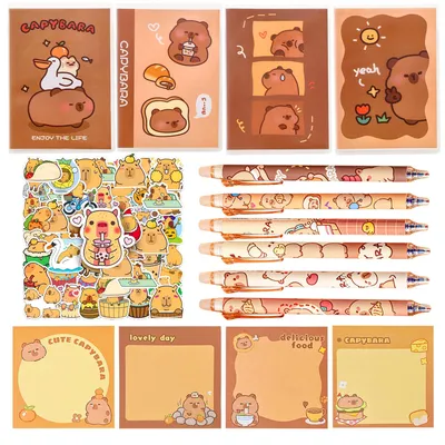 Capybara-Party-Set: Notizblöcke, Sticker & Kugelschreiber