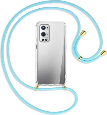 Produktbild von Handykette Backcover-Schutzhülle mit Band (Metall goldfarben) für OnePlus 9 - himmelblau