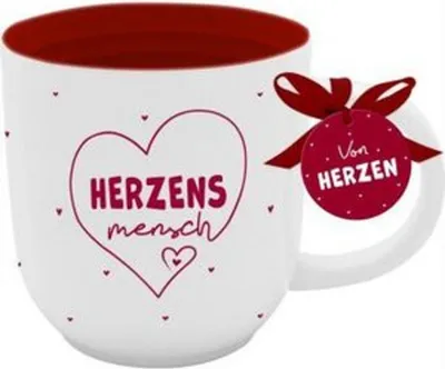 Produktbild von Sheepworld Tasse HERZEN, Einzelbild, 0,5 l, Rot, Weiß, Porzellan, Tasse, Universal