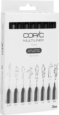 Obrázek produktu pro Copic Multiliner, Černá, Více, Kulatý, Inkoust na pigmentové bázi, Krabice, 8 kusů