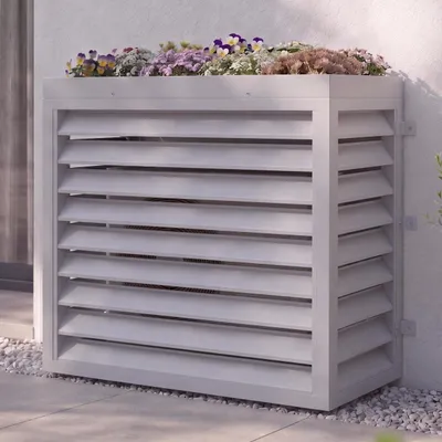 Immagine prodotto di Copertura per impianto di climatizzazione/scambiatore di calore HWC-O43 con fioriera, copertura, metallo 118x124x65 cm ~ grigio-bianco
