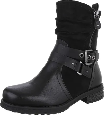 Produktbild von Ital-Design Damen Stiefeletten Western- & Bikerboots Leicht gefüttert Wildlederoptik, Lederoptik Flache Stiefeletten 90109999 Schwarz Gr.  40