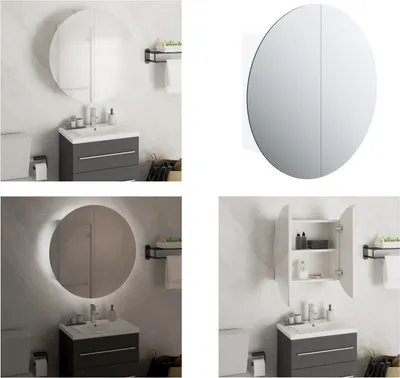 Image de vidaXL Armoire de salle de bain avec miroir rond & LED Blanc 47x47x17,5 cm - Armoire de salle de bain - Armoire de salle de bain - Armoires de salle de bain