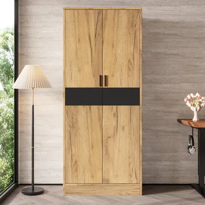 Immagine prodotto di Armadio alto 60x35x160, con ripiani regolabili, sistema di chiusura ammortizzata, mobiletto per archivio, credenza (in legno di quercia)