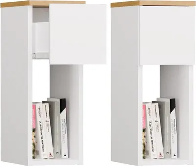 Immagine prodotto di BDW, comodino, cassetto, ripiano, 20×30×55 cm, camera da letto, bianco/rovere Artisan