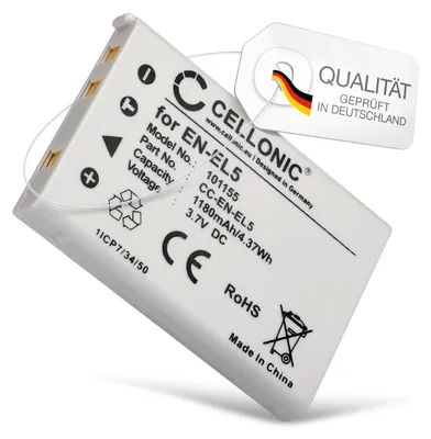 Produktbild von CELLONIC 1x Akku für Kamera Kompatibel mit Nikon Coolpix 5200, Coolpix P510, Coolpix P500, EN-EL5 - (1180mAh, 3.7V)