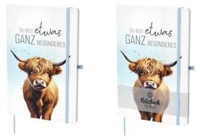 Produktbild von Notizbuch Lucky Friends Rind, A5, 96 linierte Seiten, Hardcover, Lesebändchen, Stiftehalter, Gummibandverschluss