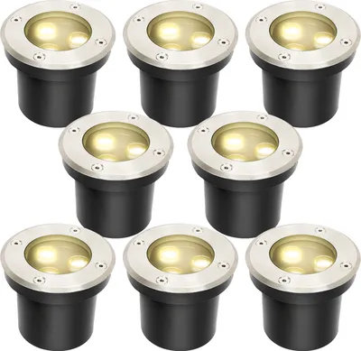 Produktbild von EINFEBEN LED Bodeneinbaustrahler, 8er set Runde Bodenstrahler Befahrbar, IP67 Wasserdicht Warmweiss Bodenleuchte fuer Gartenbeleuchtung und Gehwegbeleuchtung