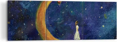 Produktbild von Bild auf Leinwand - Leinwandbild - 3 Teile - Mädchen auf der Mond - 120x40cm - Wand Bild - Wanddeko - Wandbilder - Leinwanddruck - Bilder - Wanddekoration - Leinwand bilder - Wandbild - CA120x40-4575