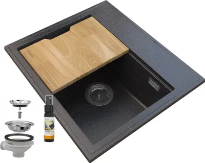 Produktbild von Granitan | Granitspüle FOXAL - Schwarz gesprenkelt - Mit Chromsiphon - Ergonomisches Design