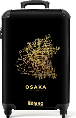 Produktbild von NoBoringSuitcases.com® Koffer Handgepäck Trolley Rollkoffer Kleine Reisekoffer mit 4 Rollen - Osaka - Gold - Stadtplan - Japan - Cabin Size < 55x40x23 cm & 55x40x20 cm - Fotokoffer - Kabinenkoffer - BoardgepäckHandgepäck Koffer 55x35x20 cm, 36L,
