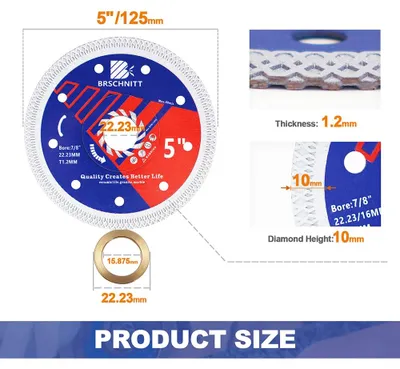 Zdjęcie produktu dla Tarcza diamentowa do cięcia – piła tarczowa – 125 mm – segmenty turbowe – zestaw 2 sztuki – do cięcia płytek ceramicznych, porcelany, marmuru i granitu