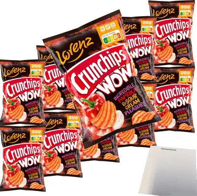 Produktbild von Lorenz Crunchips WOW Paprika & sour Cream geriffelte Kartoffelchips VPE (10x110g Beutel) + usy Block