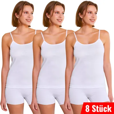Produktbild von 8er Pack Damen Unterhemd Spaghettiträger Feinripp 100% Baumwolle Größe S-3XL