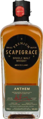 Image de Scapegrace ANTHEM Newzealand Small Batch Single Malt Whisky 46% Vol. 0,7l