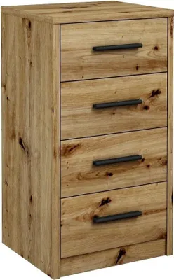 Produktbild von MATKAM Kommode Bodo 4S mit vier Schubladen, H/B/T 75 x 40 x 35 cm, Griffe in Metall-Optik, Führungsschienen aus Metall (Artisan Eiche)