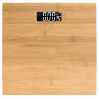 Produktbild von Badezimmerwaage aus natürlichem Bambus, LED-Thermometer 0,1-180 kg 100 g
