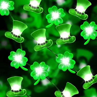 Lichtsnoer 3 m, 30 LEDs, Kleeblatt, St. Patrick's Day, batteriebetrieben