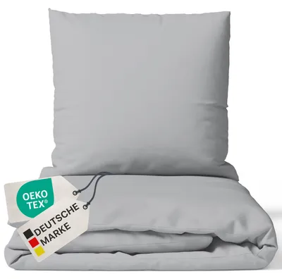 Produktbild von NYVI Bettwäsche Set DreamScience Renforcé Uni 135x200 + 80x80 cm Silber - Atmungsaktiv & Weich - 100% Baumwolle - Mit Reißverschluss, , für Allergiker geeignet