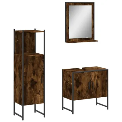Produktbild von vidaXL 3-tlg. Badmöbel-Set Räuchereiche Holzwerkstoff