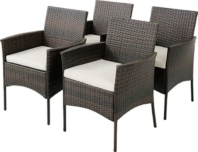 Produktbild von 4 Gartenstühlen aus Rattan, Sessel für den Außenbereich mit abnehmbaren Kissen, Rattanstühle für Garten, Balkon, Terrasse, Braun + Beige