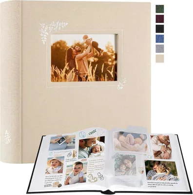 Obrázok produktu pre Lanpn fotoalbum Veľká ľanová fotokniha Dizajn okienka 100 bielych strán Sklenené priehradky 9x13cm 10x15cm 13x18cm Fotografie 30x33,5cm Béžová