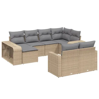 Produktbild von vidaXL 10-tlg. Garten-Sofagarnitur mit Kissen Beige Poly Rattan
