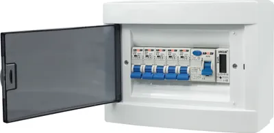 Produktbild von Sicherungskasten Leitungsschutzschalter Stromverteiler Komplett mit "B" LS Schalter FI-Schalter und Zähler 8 Module
