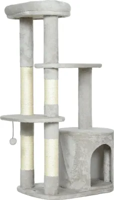 Produktbild von Kratzbaum114cmKatzenturmmitHöhle,Sisalstämme,Plattform,mehrstöckigürmittelgroßeKatzenunter6kg,Hellgrau