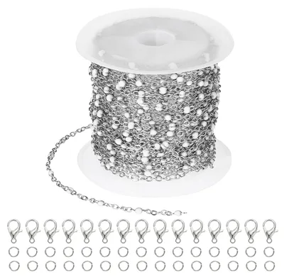 Edelstahl-Schmuckkette, 5 m, 1,5 mm, mit Verschlüssen, Silber/Weiß