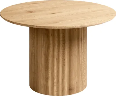 Produktbild von BELIANI Esstisch Hellbraun Rund ⌀ 120 cm MDF Tischplatte Holzoptik Säulenfuß Säulentisch Minimalistischer Stil Modernes Design Esszimmermöbel