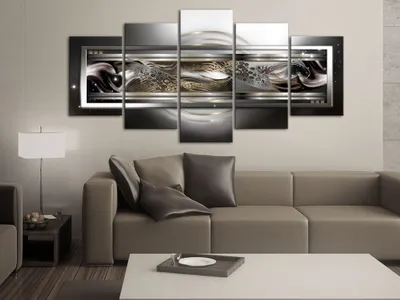 Image de Tableau acoustique Abstrait 200 x 100 cm Tableaux en 5 parties Mousse acoustique Absorbeur acoustique haute performance Isolation acoustique Toile 5 pièces Tableau mural Acoustique intérieure Isolation acoustique a-A-0007-b-n
