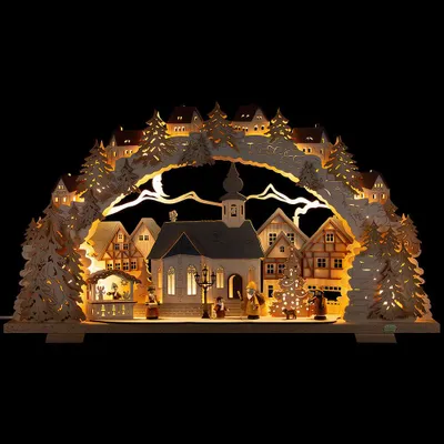 Produktbild von Schwibbogen Adventszeit mit beleuchteter Kirche, natur (70x41cm) von Tietze Erzgebirgsdesign