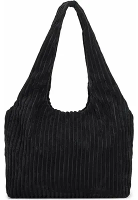 Produktbild von Damen Handtasche Groß Shopper Schultertasche Schwarz Plüsch 30,5x26x9 cm