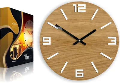 Produktbild von ModernClock, Wanduhr, Wohnzimmer, große Wanduhr aus Eiche, Arabisch weiß 33cm