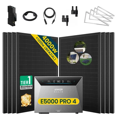 Produktbild von Balkonkraftwerk 4000W (8x500W) mit Anker Solix Solarbank 4 E5000 Pro,Mit Flachdach Halterung