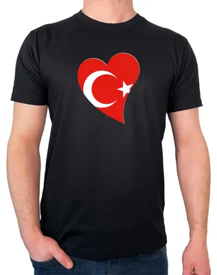 Produktbild von Huuraa Herren T-Shirt Türkei Flagge Herz S Black Bio Baumwolle Fairtrade Herrenshirt Geschenkidee