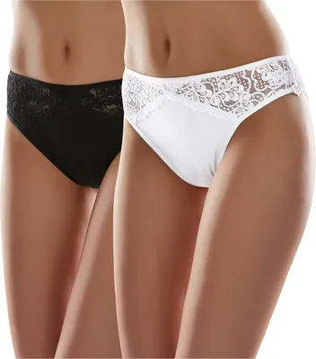 Produktbild von Merry Style Damen String Tanga Brazilian mit Spitze MSGAB45 ((2Pack) Schwarz/Weiß, 38 (Herstellergröße: M))