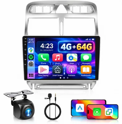 Obrázok produktu pre Autorádio 9 inch so 4G a 64G, kompatibilné s Carplay a Android Auto, určené pre vozidlá Peugeot 307 vyrobené v rokoch 2002-2013