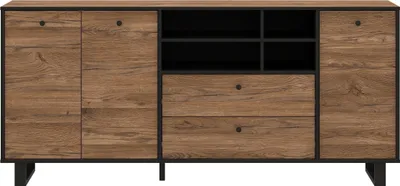 Produktbild von Sideboard >SEWILL< 2 Schübe, Colonial Eiche Nachbildung / schwarz - 180,8x81,6x42cm (BxHxT)