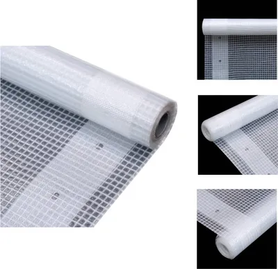 A collage of images showing a roll of white Leno tarpaulin.