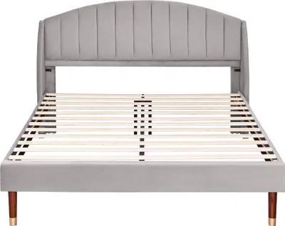 Produktbild von Flieks Doppelbett Jugendbett 160x200cm Polsterbett mit Lattenrost, Massivholzbett Samt, Kinderbett Gästebett, Grau