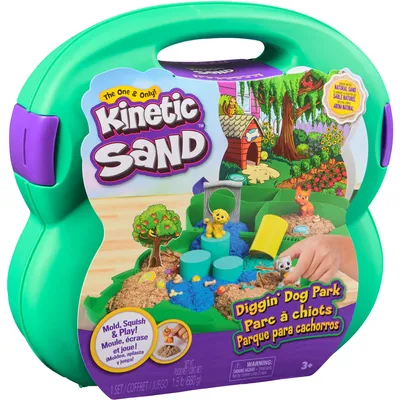Produktbild von Kinetic Sand Hunde Park Koffer - mit 680 g Sand, 3 Hunden, 2 Sandwerkzeugen und Zubehör, ab 3 Jahren, Kinetischer Sand für Kinder, 3 Jahr(e), Kunststoff, Mehrfarbig