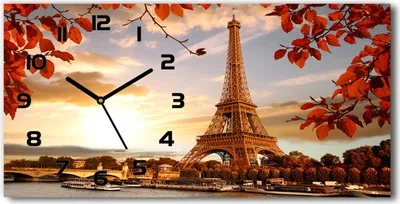 Produktbild von Wanduhr aus Glas – 60x30 cm - Glasbild - Glasuhr - Gehärtetes Glas - schwarze-zeiger - Eiffelturm Paris
