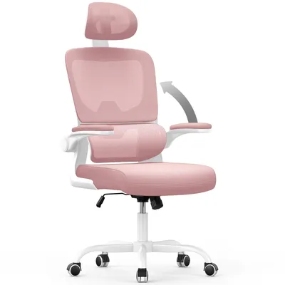 Image de Chaise de bureau ergonomique, hauteur d'assise de 53 cm, avec soutien lombaire élastique, rose