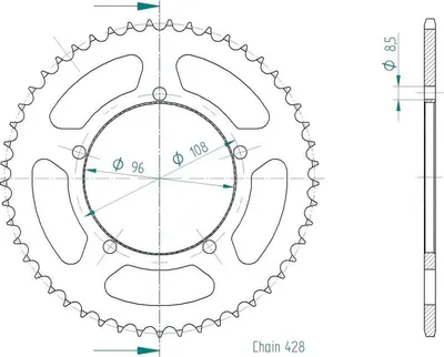 Image de Pignon 49 dents pas 428 type 15051 NOIR pour MZ/MUZ SM 125 / SX 125