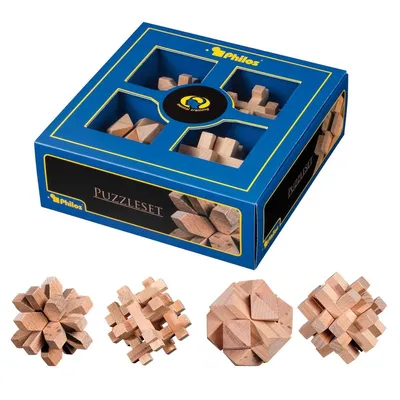 Produktbild von Philos Holz-Puzzleset - 4 Denkspiele für Kinder und Erwachsene